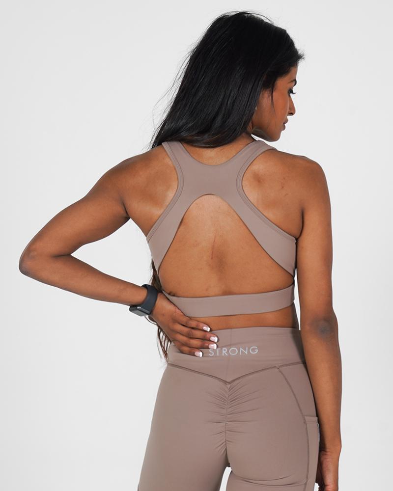 Define Bra - Crossover Gym Bra - Almond