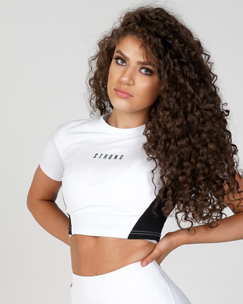 Women's Phoenix Crop Tee - Gym Tee- White & Black- flattering design, raw cut off, Perfect for Workouts