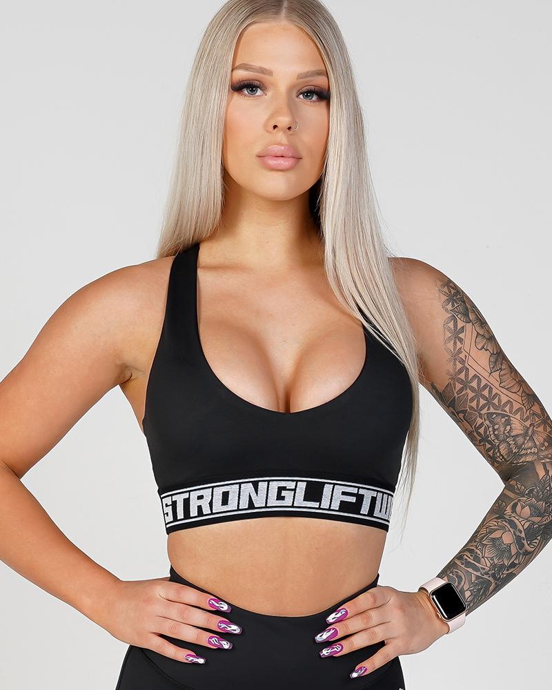 Women's Phoenix V-Neck Sports Bra - Black - Durable- Running Bra - Yoga Bra- Workout Bra- Training Bra - Stylish Bra - Perfect Stretch
